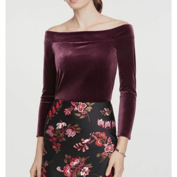 Ann Taylor NWT BLACK* Velvet Off Shoulder Top Blouse, Size Medium P, MSRP $55 - Picture 1 of 9
